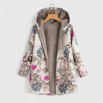 Anke | Dames Bloemenprint Fleece Gevoerde Winterjas