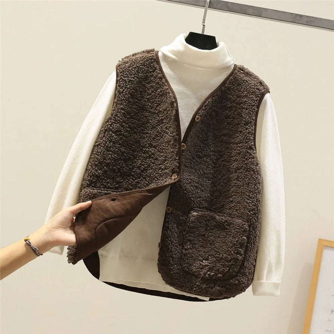 Ava | Dames Gewatteerde Teddy Vest Met Knoopsluiting