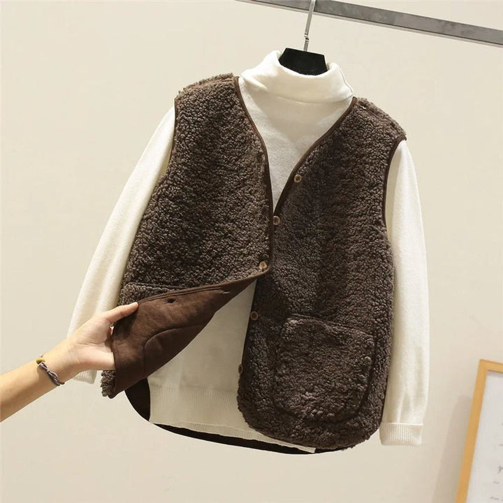 Ava | Dames Gewatteerde Teddy Vest Met Knoopsluiting