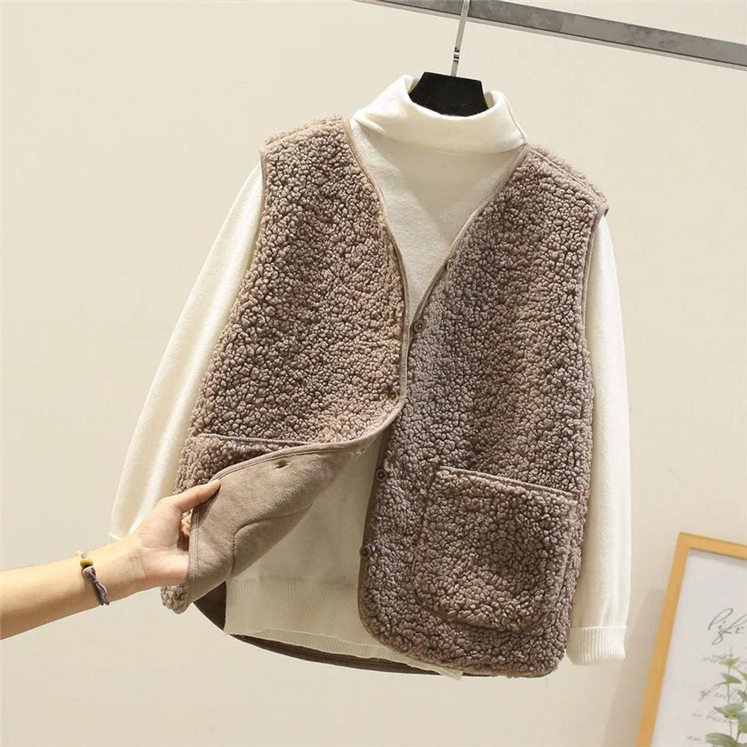 Ava | Dames Gewatteerde Teddy Vest Met Knoopsluiting