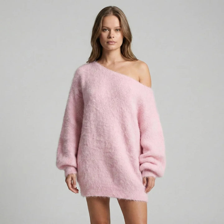 Ava | Dames One-Shoulder Oversized Gebreide Jurk
