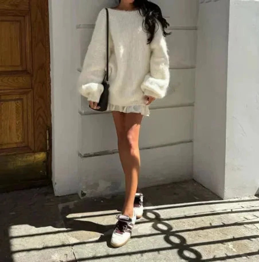 Ava | Dames One-Shoulder Oversized Gebreide Jurk
