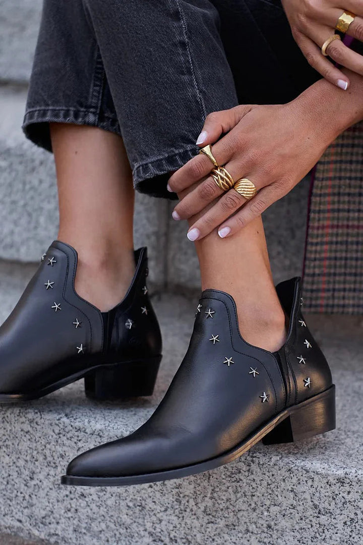 Céline | Dames Zwarte Enkellaarsjes Met Blokhak En Sterdetails