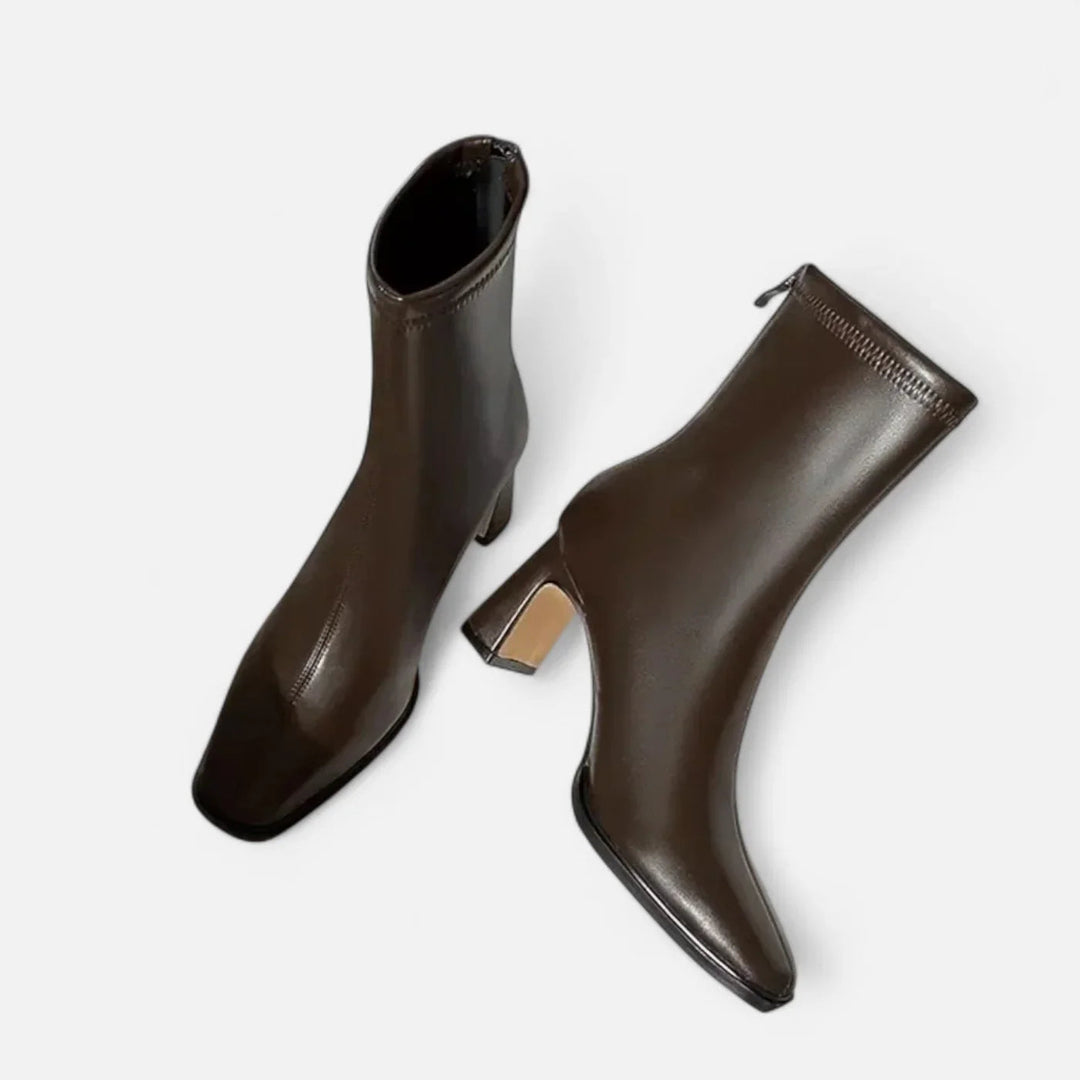 Chiara | Dames Vintage Enkellaarsjes Met Vierkante Neus En Blokhak