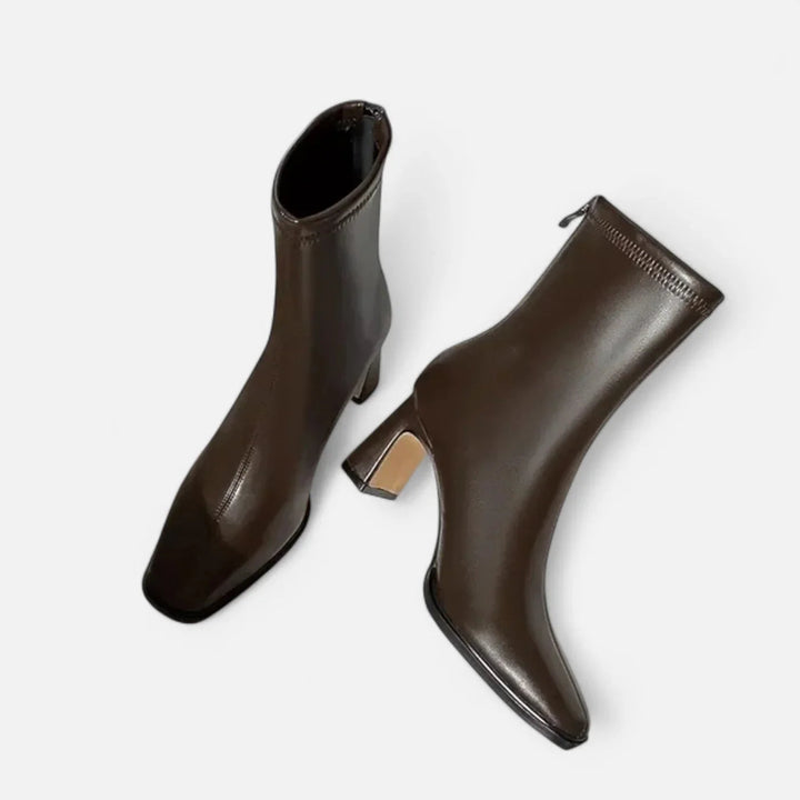 Chiara | Dames Vintage Enkellaarsjes Met Vierkante Neus En Blokhak