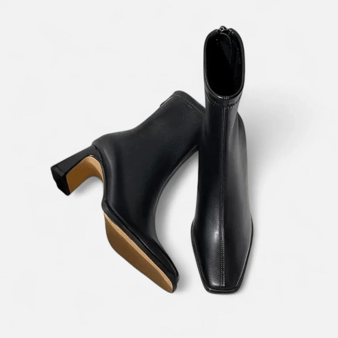 Chiara | Dames Vintage Enkellaarsjes Met Vierkante Neus En Blokhak