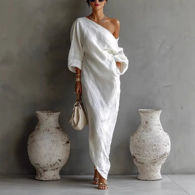 Dames Asymmetrische Linnen Maxi Zomerjurk