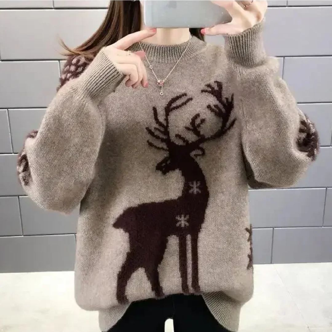 Doris | Dames Gebreide Kersttrui met Rendiermotief