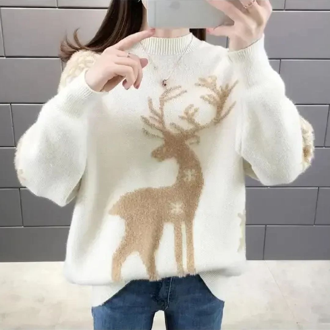 Doris | Dames Gebreide Kersttrui met Rendiermotief