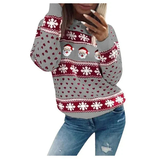Emma | Dames Gebreide Kersttrui Met Sneeuwvlokkenprint