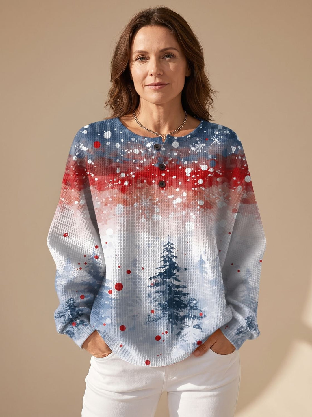 Fleur | Dames Gebreide Kersttrui Met Ronde Hals