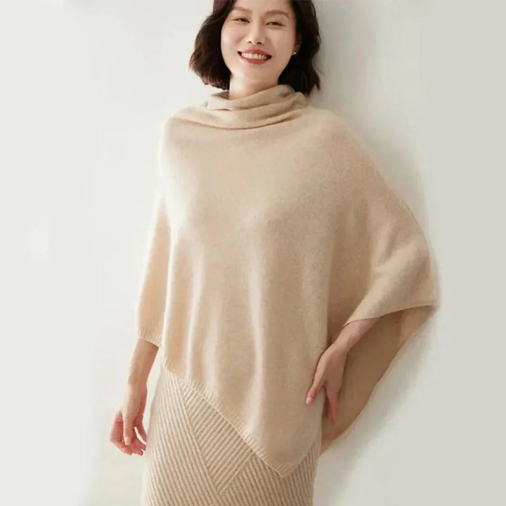 Fleur | Dames Gebreide Poncho Met Opstaande Kraag Asymmetrisch