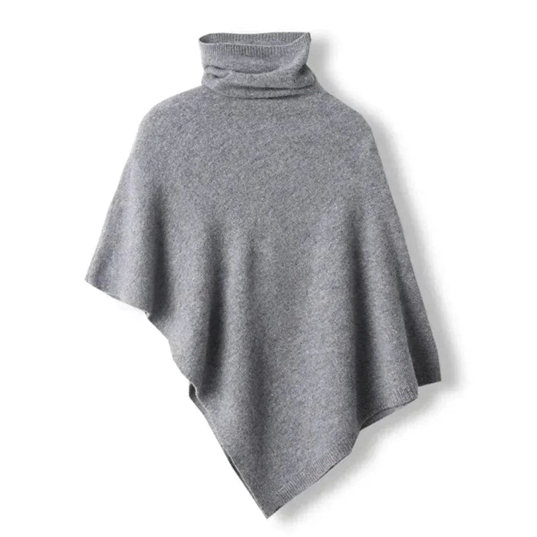 Fleur | Dames Gebreide Poncho Met Opstaande Kraag Asymmetrisch