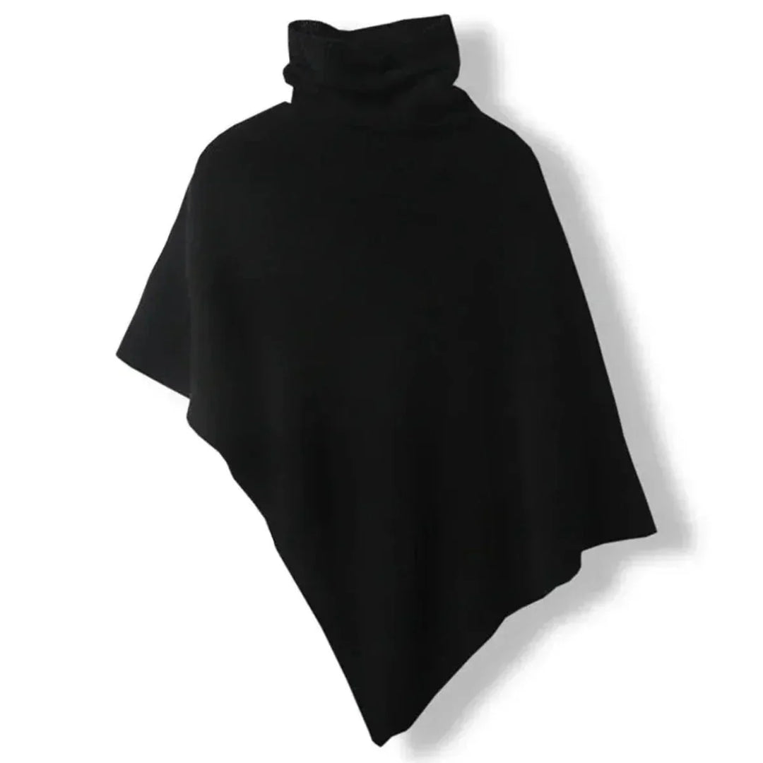 Fleur | Dames Gebreide Poncho Met Opstaande Kraag Asymmetrisch