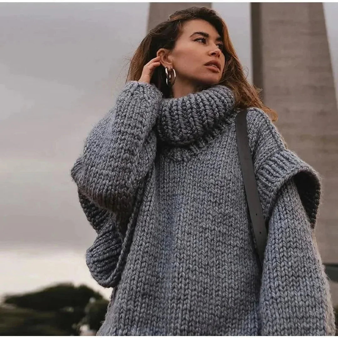 Fleur | Dames Oversized Gebreide Jurk Met Opstaande Kraag