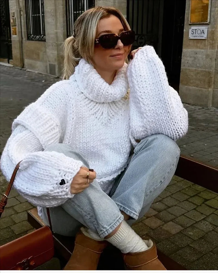 Fleur | Dames Oversized Gebreide Jurk Met Opstaande Kraag