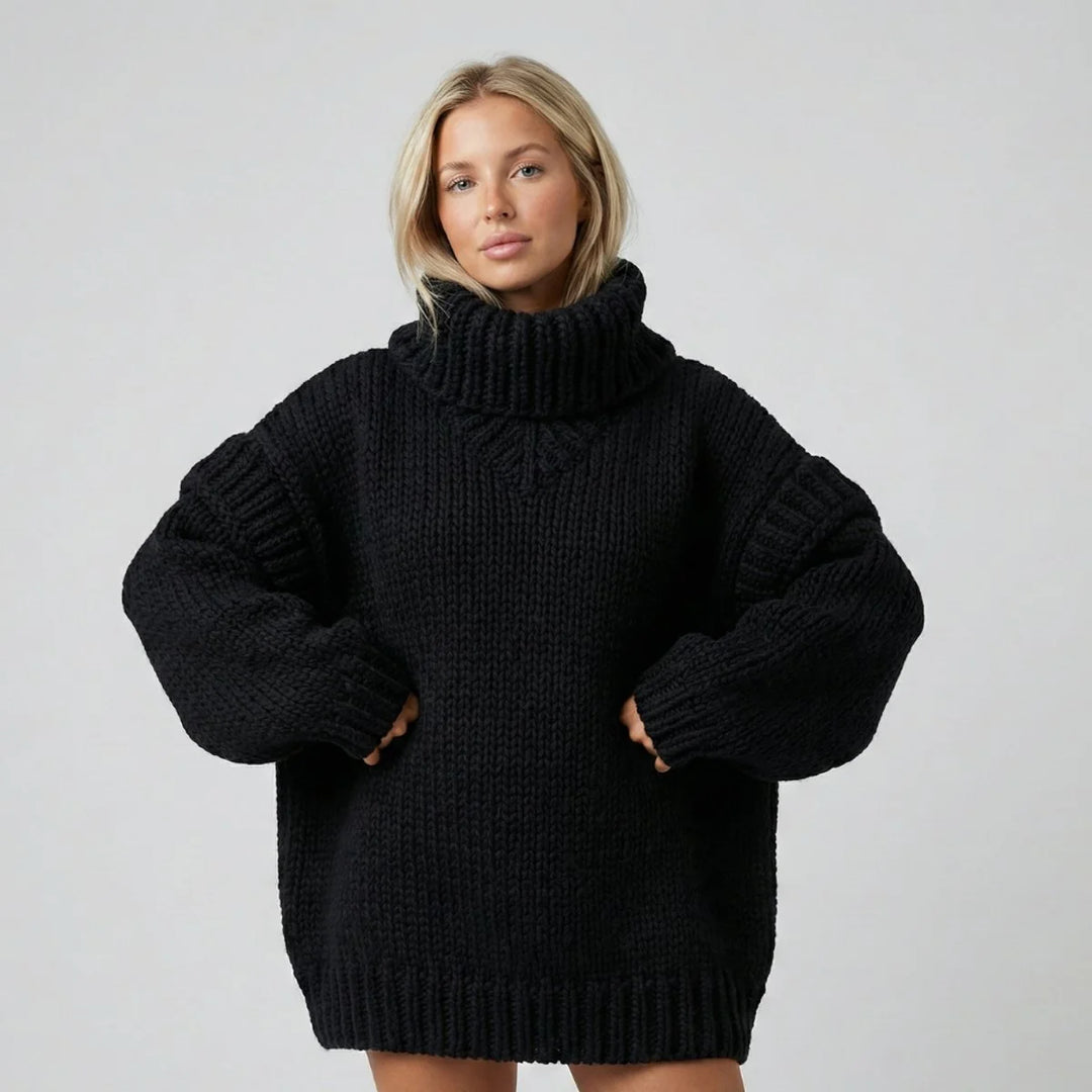 Fleur | Dames Oversized Gebreide Jurk Met Opstaande Kraag