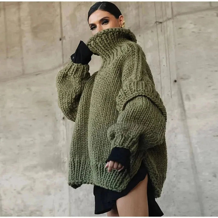 Fleur | Dames Oversized Gebreide Jurk Met Opstaande Kraag