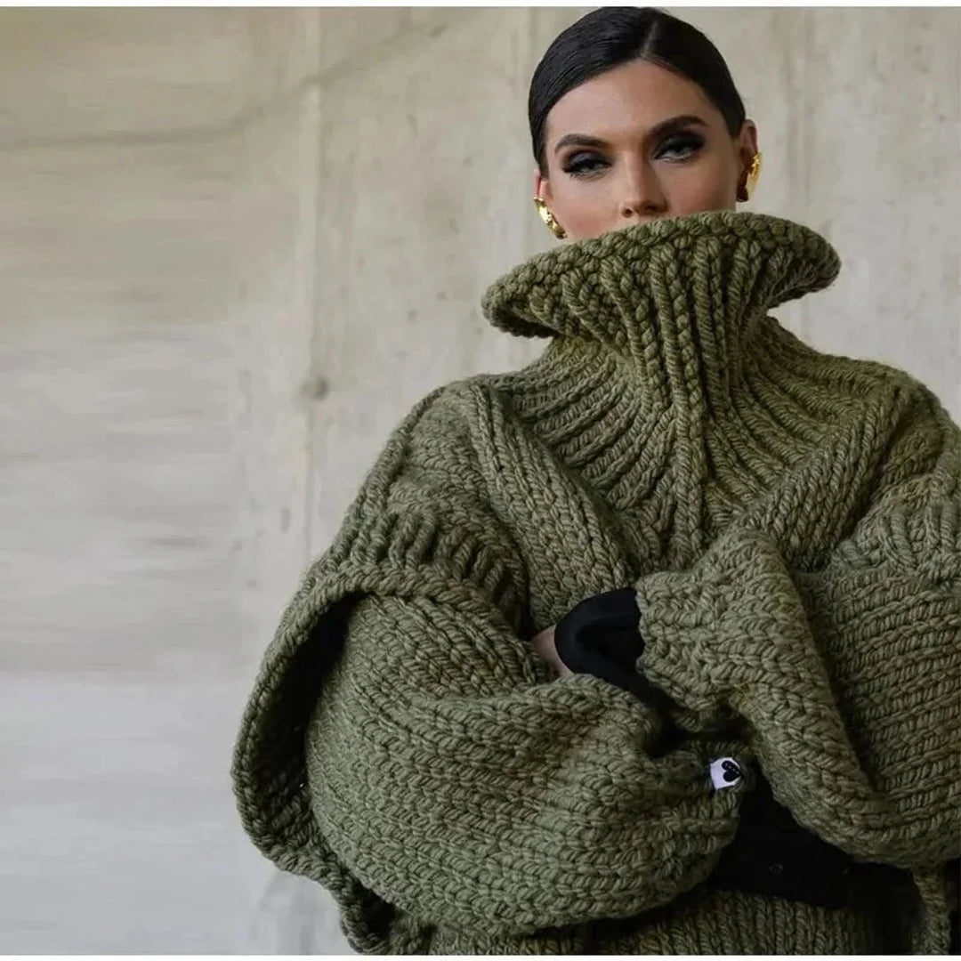 Fleur | Dames Oversized Gebreide Jurk Met Opstaande Kraag
