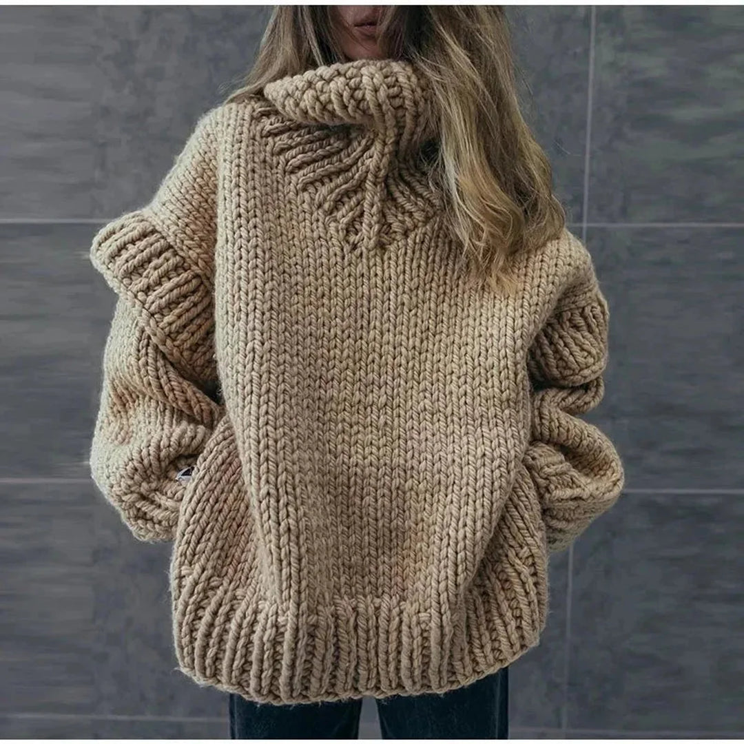 Fleur | Dames Oversized Gebreide Jurk Met Opstaande Kraag