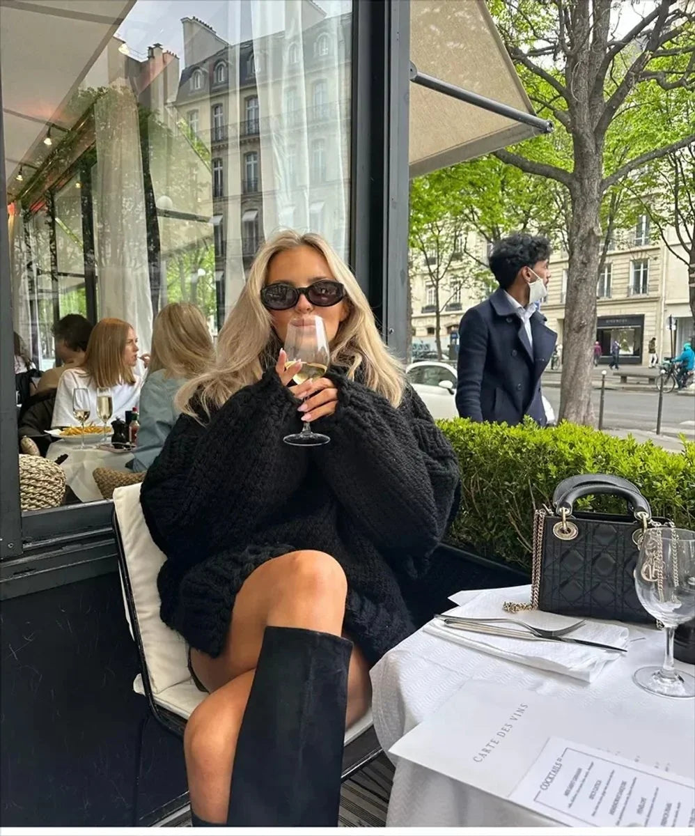 Fleur | Dames Oversized Gebreide Jurk Met Opstaande Kraag