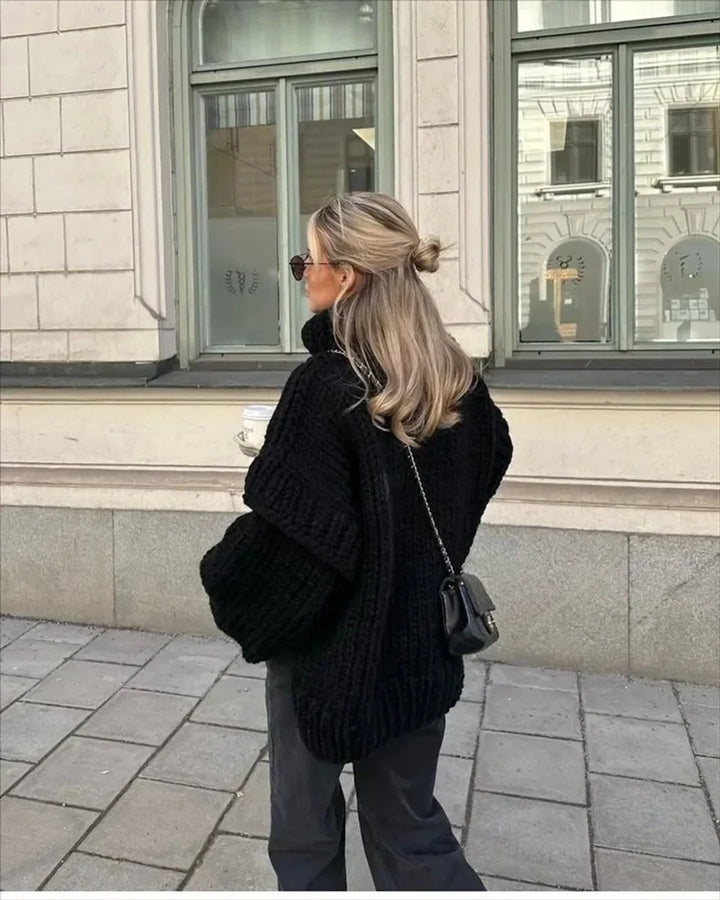 Fleur | Dames Oversized Gebreide Jurk Met Opstaande Kraag