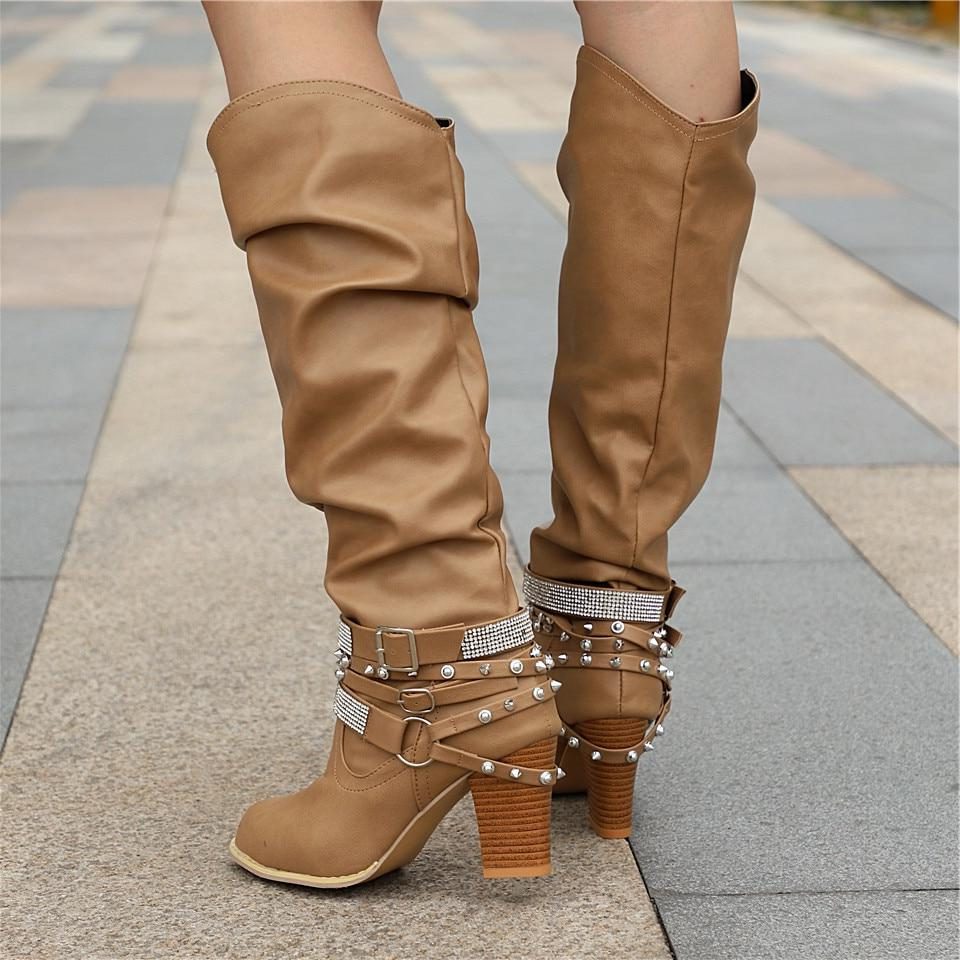 Hilarie | Dames Kniehoge Laarzen Met Blokhak En Studs