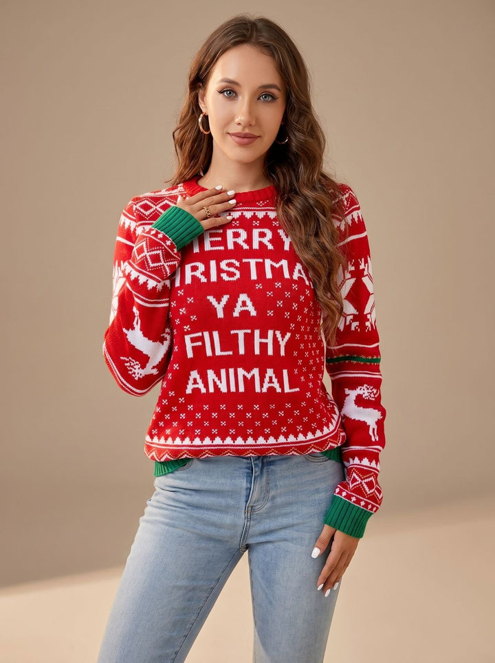 Lotte | Dames Gebreide Kersttrui Met Rendierenprint