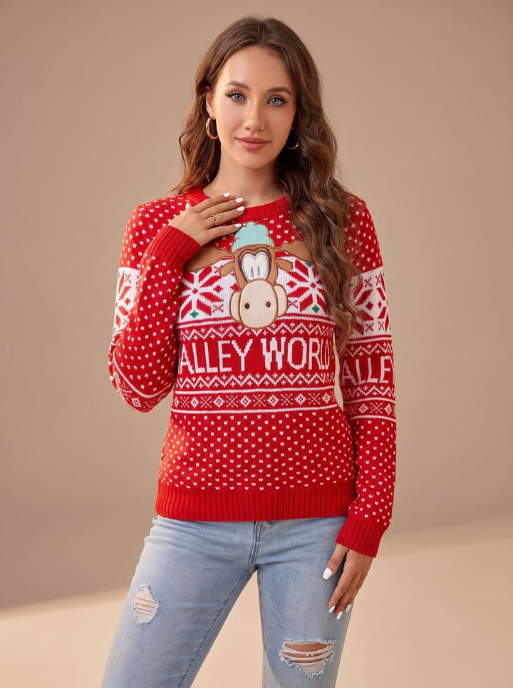 Lotte | Dames Gebreide Kersttrui Met Rendierenprint