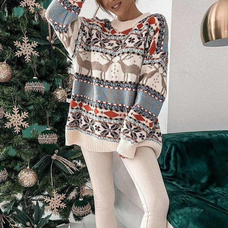 Lotte | Dames Gebreide Kersttrui Met Rendierprint