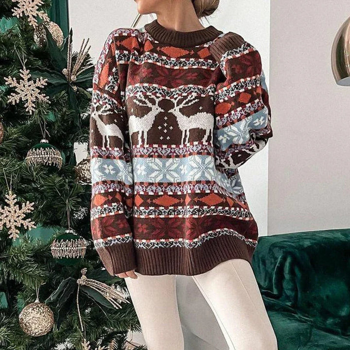 Lotte | Dames Gebreide Kersttrui Met Rendierprint