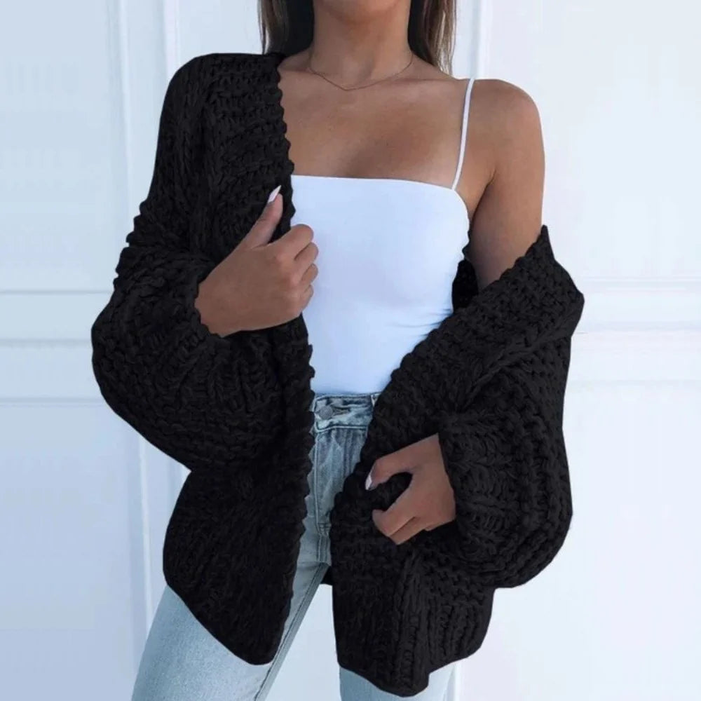 Luna | Dames Grof Gebreide Open Vest Met Oversized Pasvorm