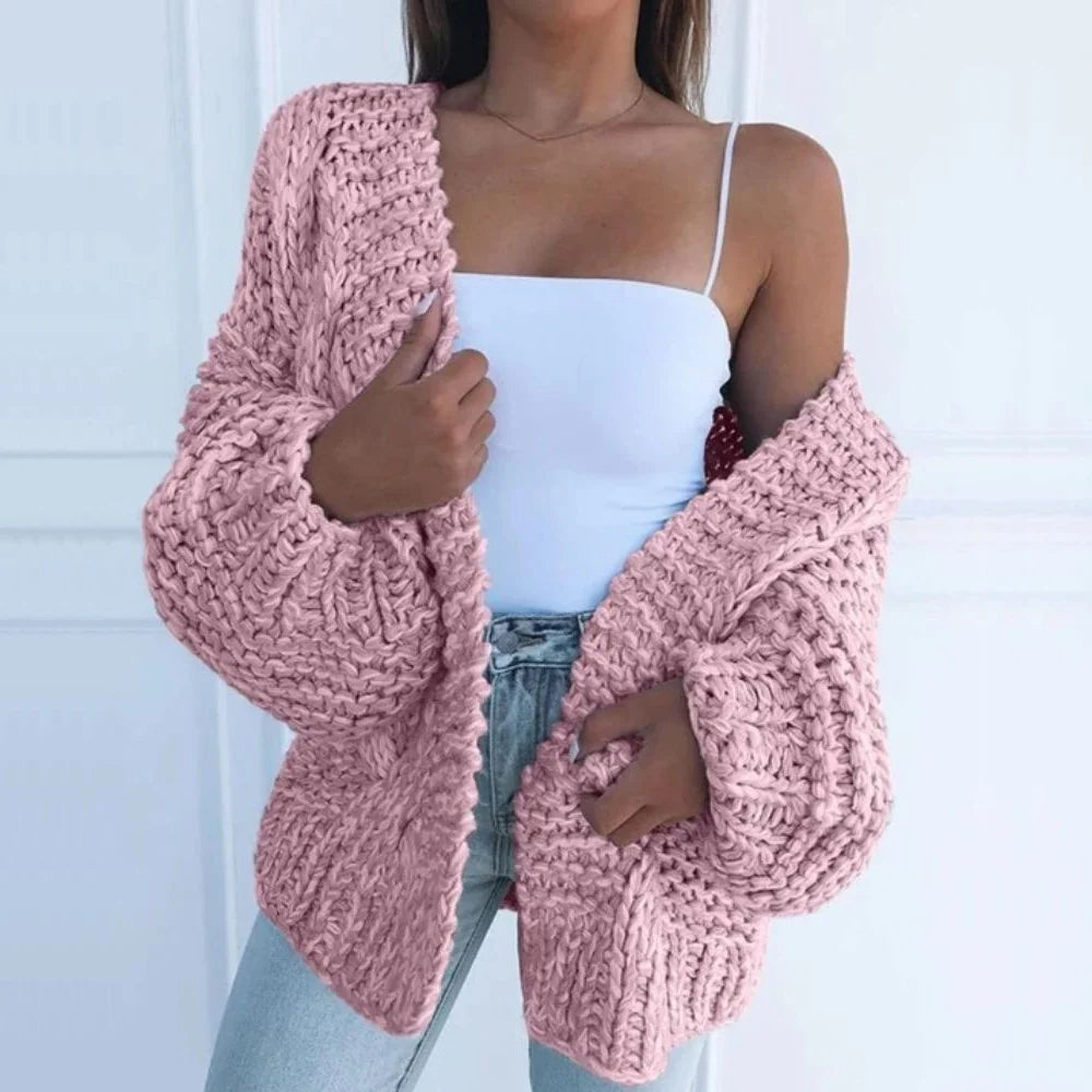 Luna | Dames Grof Gebreide Open Vest Met Oversized Pasvorm