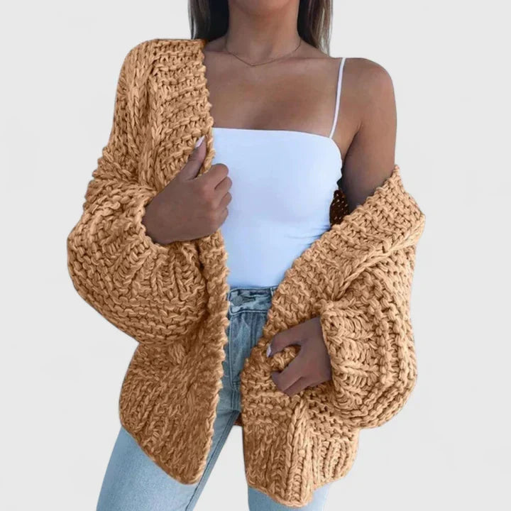 Luna | Dames Grof Gebreide Open Vest Met Oversized Pasvorm