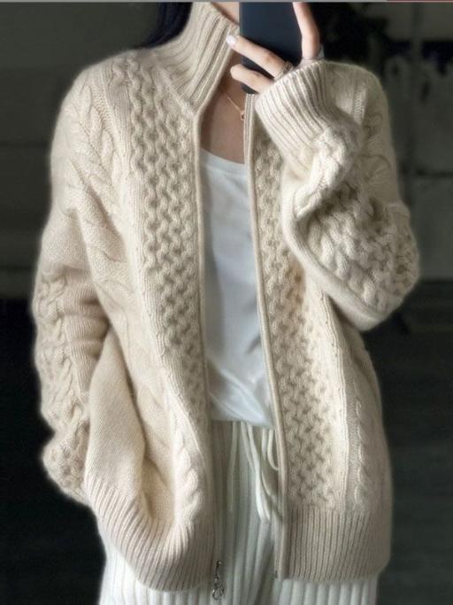 Petra | Dames Oversized Gebreid Vest Met Rits En Opstaande Kraag
