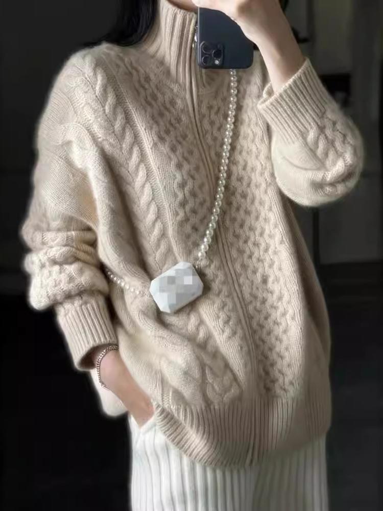 Petra | Dames Oversized Gebreid Vest Met Rits En Opstaande Kraag