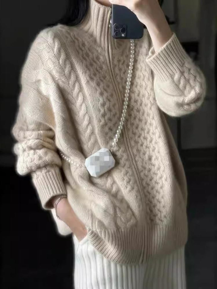 Petra | Dames Oversized Gebreid Vest Met Rits En Opstaande Kraag