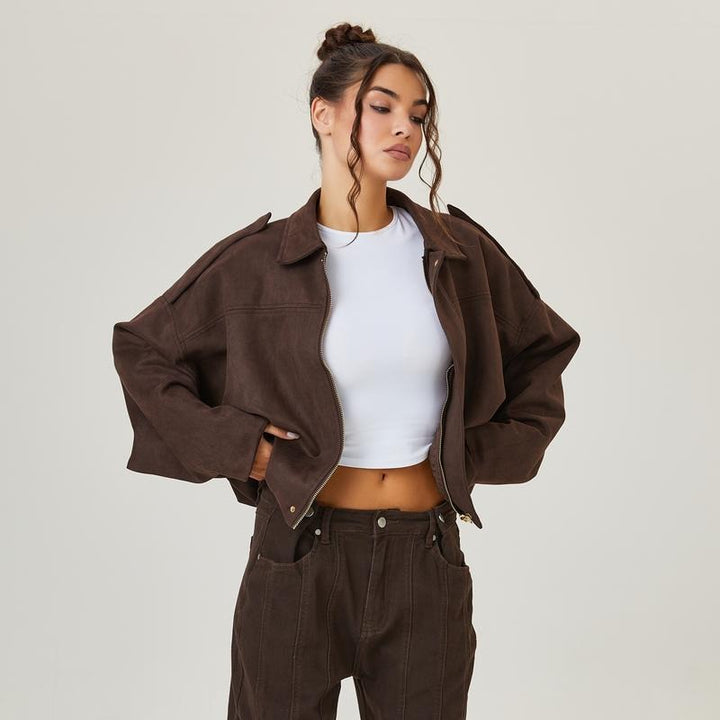 Rosalind | Dames Oversized Suède Bomberjack Met Ritssluiting