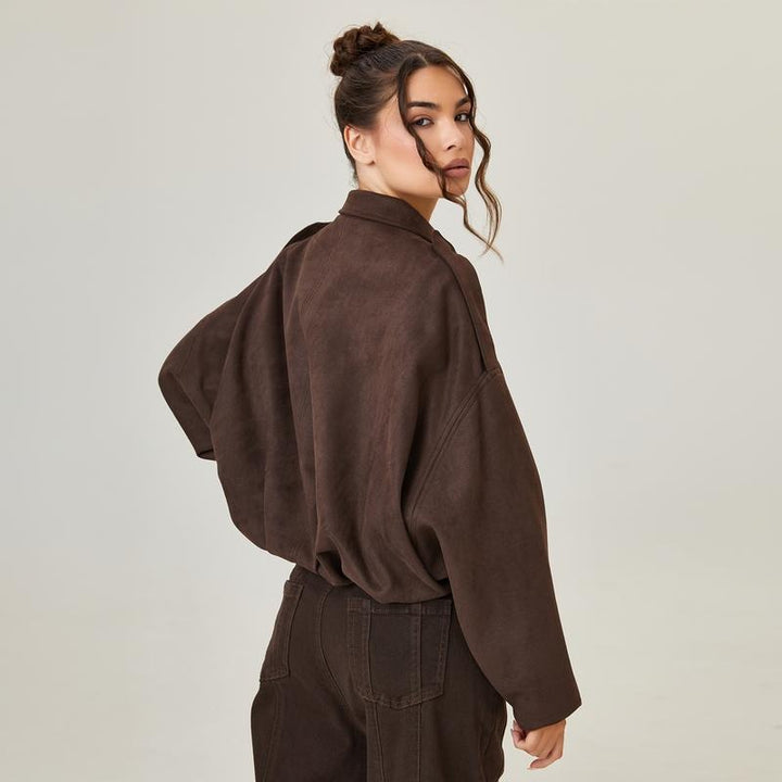 Rosalind | Dames Oversized Suède Bomberjack Met Ritssluiting