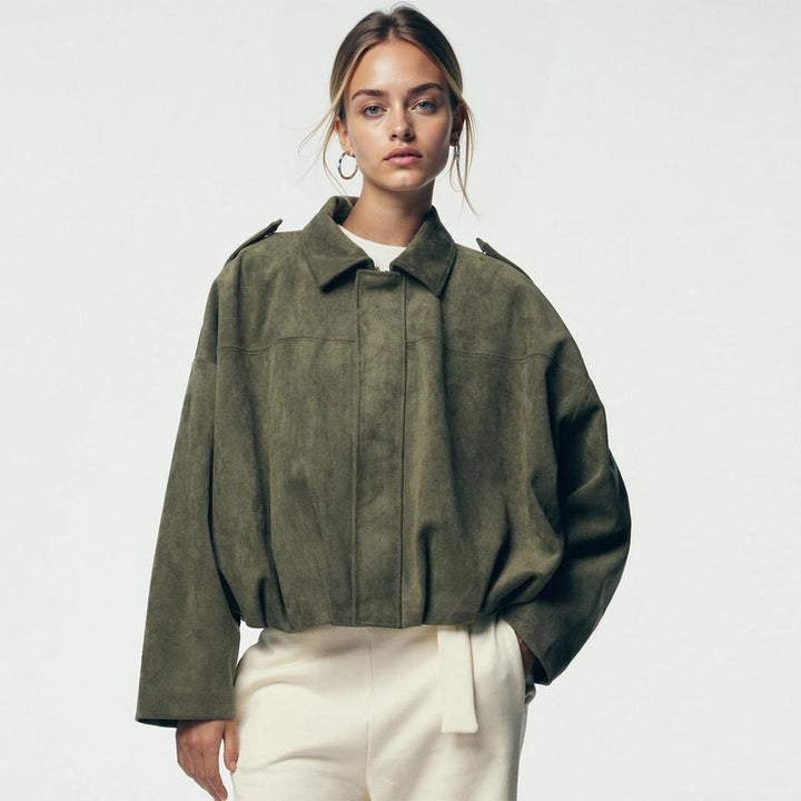 Rosalind | Dames Oversized Suède Bomberjack Met Ritssluiting