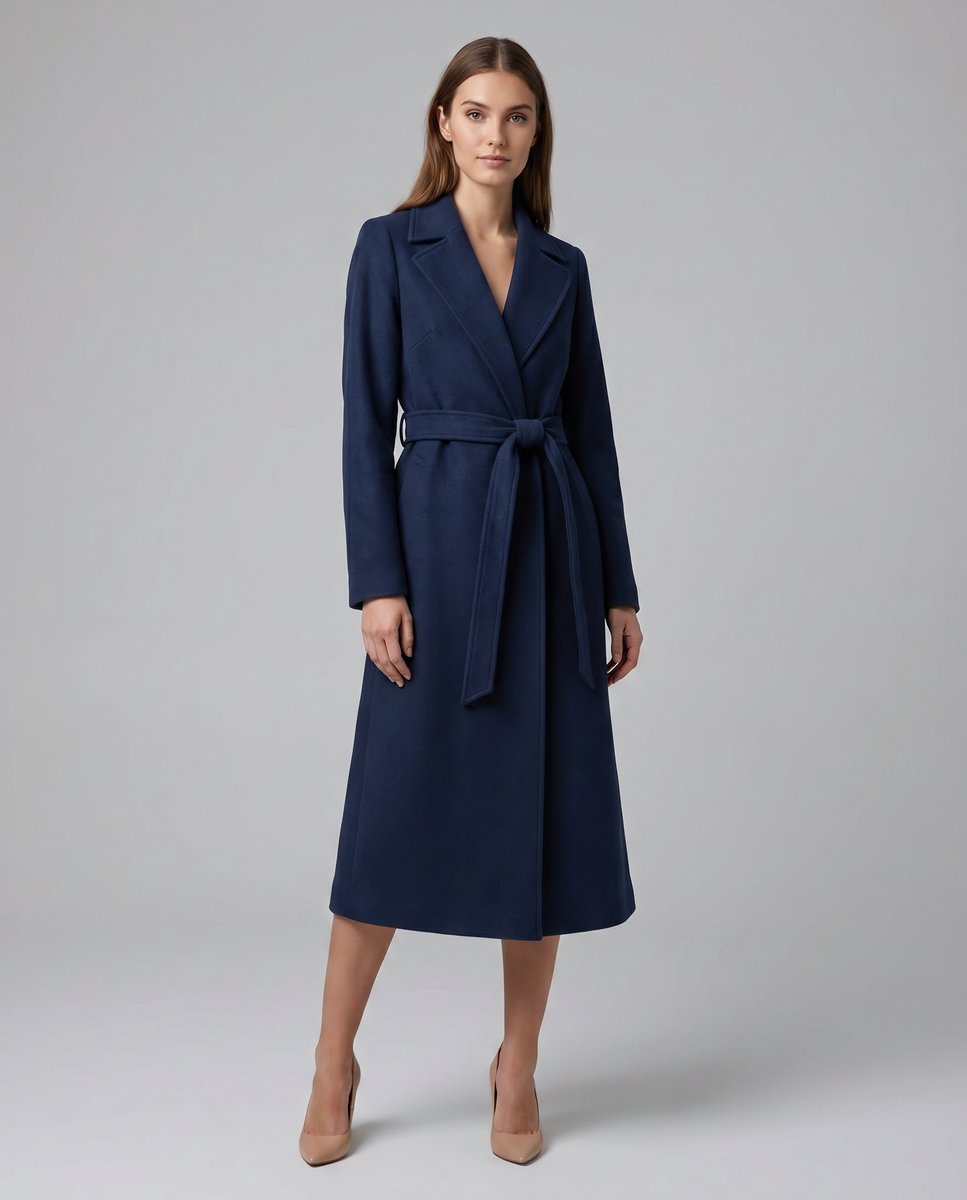 Zoë | Dames Lange Wollen Trenchcoat Met Riem