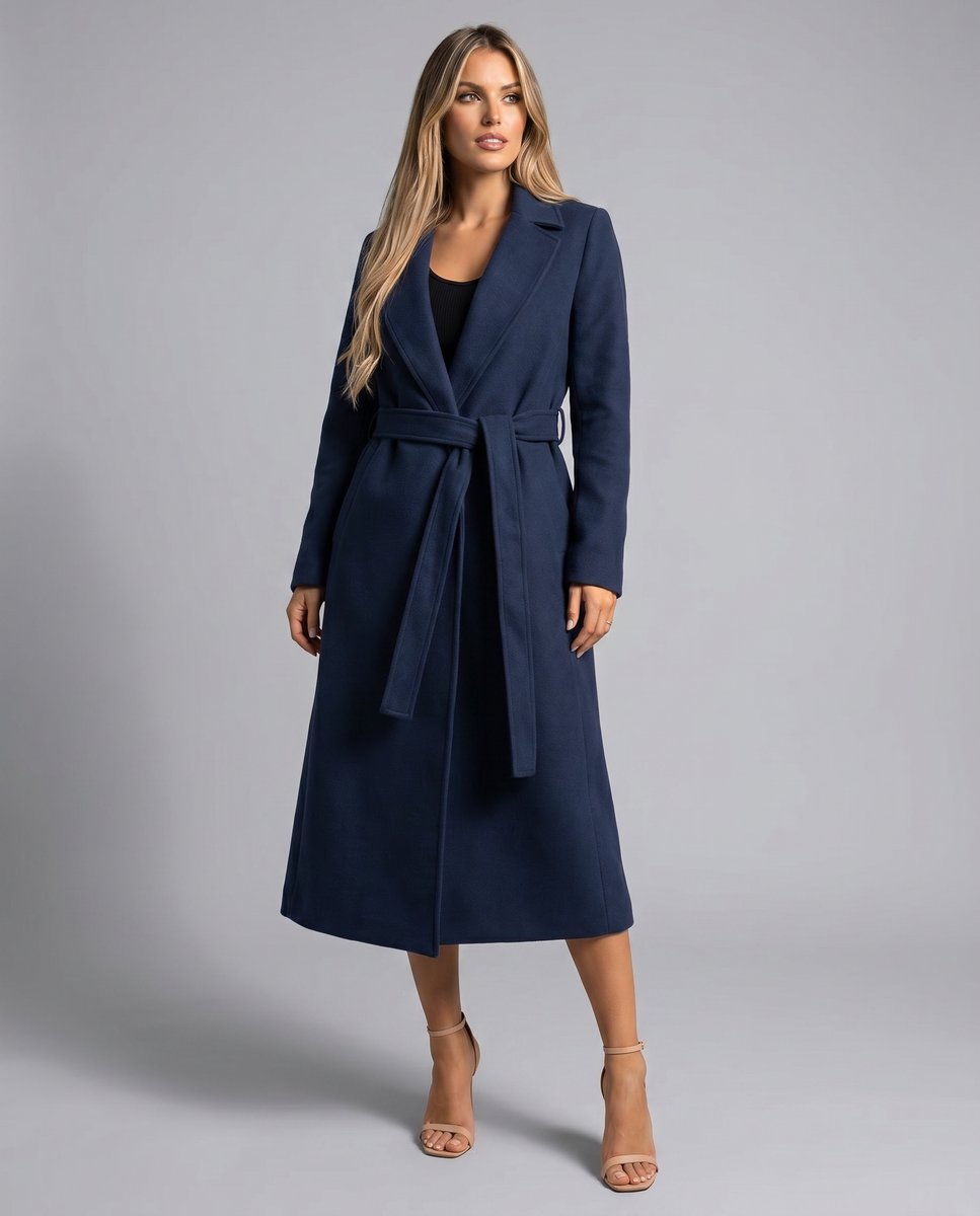 Zoë | Dames Lange Wollen Trenchcoat Met Riem